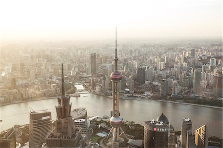 shanghai oriental pearl tower - China, Shanghai. Elevated view of the city from World Financial center tower Stock Photo - Rights-Managed, Code: 862-07909472