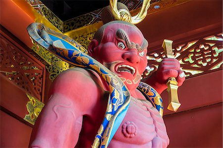 Japanese wooden guardian at the entrance of Taiyuin-byo Temple, Nikko, Tochigi Prefecture, Japan Stock Photo - Rights-Managed, Code: 862-07910167