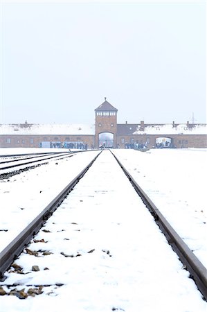 Europe, Eastern Europe, Poland, Auschwitz-Birkenau (German Nazi Concentration and Extermination Camp) Memorial and State Museum, railway lines leading to the entrance of the camp Fotografie stock - Rights-Managed, Codice: 862-07910434