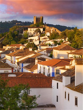 Portugal, Estramadura,Obidos, overview of 12th century town at dusk Stock Photo - Rights-Managed, Code: 862-07910509