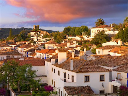 Portugal, Estramadura,Obidos, overview of 12th century town at dusk Foto de stock - Con derechos protegidos, Código: 862-07910510