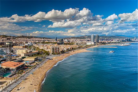 City skyline with beaches of Barceloneta district, Barcelona, Catalonia, Spain Stock Photo - Rights-Managed, Code: 862-07910698