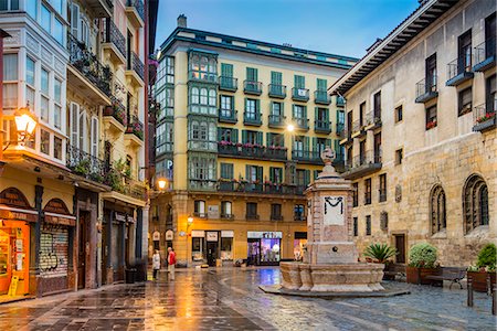 europe plaza - Casco Viejo or Old Town at dusk, Bilbao, Basque Country, Spain Stock Photo - Rights-Managed, Code: 862-07910744