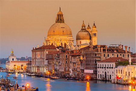 simsearch:862-08090382,k - Santa Maria della Salute church and Grand Canal at sunset, Venice, Veneto, Italy Stock Photo - Rights-Managed, Code: 862-08090374