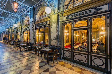 europe coffee shop - The historical Caffe Florian established in 1720 and located in Piazza San Marco is considered the oldest coffee house in continuous operation, Venice, Veneto, Italy Stock Photo - Rights-Managed, Code: 862-08090617
