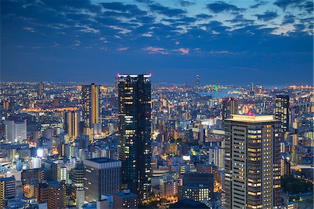 skyline at night with sunset - View of Osaka at dusk, Kansai, Japan Stock Photo - Rights-Managed, Code: 862-08090644