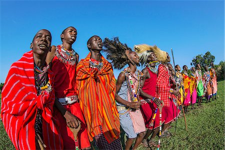 Africa, Kenya, Narok County, Masai Mara. Masai men and women dancing at their homestead. Stock Photo - Rights-Managed, Code: 862-08090826