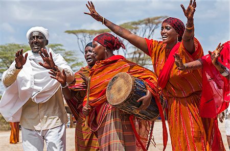 Kenya, Marsabit County, Kalacha.  A Borana man and women sing and dance at the annual Kalacha Festival. Stock Photo - Rights-Managed, Code: 862-08090879