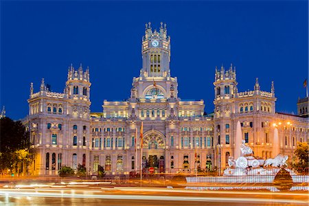 spain cities - Night view of Cibeles Palace, Plaza de Cibeles, Madrid, Comunidad de Madrid, Spain Stock Photo - Rights-Managed, Code: 862-08091162