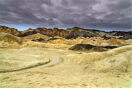 Scenic view over multicolored badlands at Twenty Mule Team Canyon, Death Valley National Park, California, USA Stock Photo - Rights-Managed, Code: 862-08091468