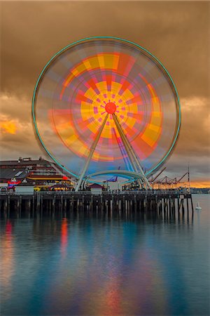 seattle city picture of washington state - Ferris wheel, Seattle, Washington, USA Stock Photo - Rights-Managed, Code: 862-08091474