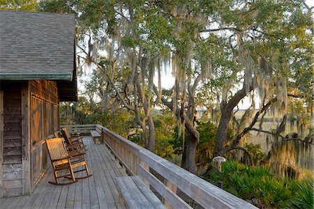 porch - USA, Georgia, Little St. Simons Island, the lodge on the island at sunset Stock Photo - Rights-Managed, Code: 862-08091519