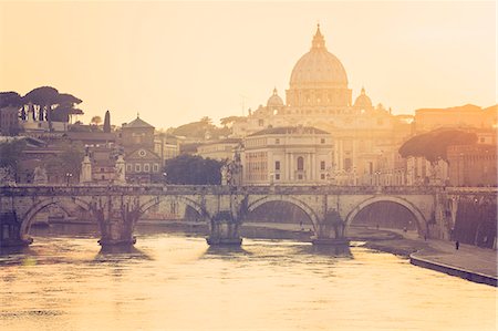 roma historical places - Rome, Lazio, Italy. St Angel bridge at sunset. Stock Photo - Rights-Managed, Code: 862-08273334