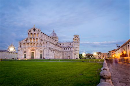 Pisa, Campo dei Miracoli, Tuscany. Cathedral and leaning tower at dusk, long exposure Stock Photo - Rights-Managed, Code: 862-08273458
