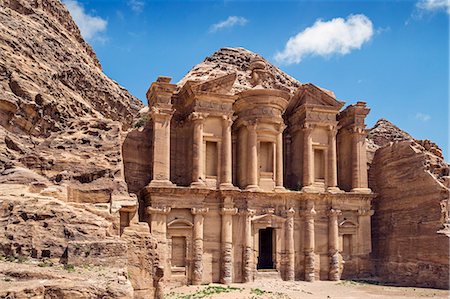 simsearch:862-08273501,k - Jordan, Petra.  One of Petra s famous attractions is Ad Deir, known as the Monastery. It is reached by a flight of 800 steps cut into rock. It was either a temple or tomb but later, in Byzantine time, probably used as a church. Stock Photo - Rights-Managed, Code: 862-08273506