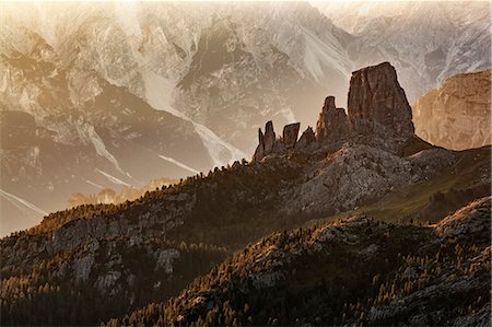 Europe, Italy, Veneto, Belluno, Cortina d Ampezzo, Dolomites. Morning light on Cinque Torri Stock Photo - Rights-Managed, Code: 862-08698860