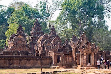 Asia, Cambodia, Siem Reap, Angkor, Banteay Srei Hindu temples famous for their elaborate carving Foto de stock - Con derechos protegidos, Código: 862-08698955