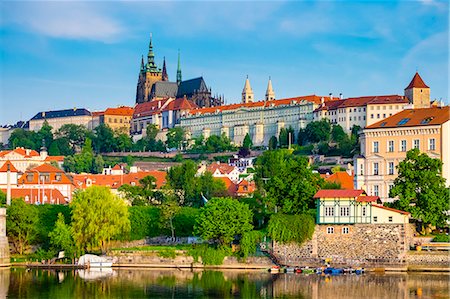 Czech Republic, Prague, Stare Mesto (Old Town). Prague Castle, Prazsky Hrad, on the Vltava River. Stock Photo - Rights-Managed, Code: 862-08698989