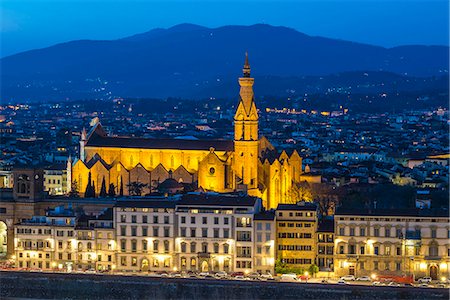 Florence, Tuscany, Italy. Basilica of Santa Croce at dusk. Stock Photo - Rights-Managed, Code: 862-08699428