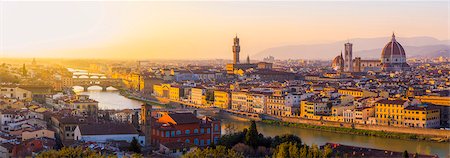 simsearch:862-07690192,k - Florence, Tuscany, Italy. Sunset view over the Arno river, Ponte Vecchio, the Duomo cathedral and Palazzo Vecchio. Stock Photo - Rights-Managed, Code: 862-08699420