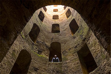 spiral staircase people - Orvieto, Terni, Umbria, Italy. Man looking out from a window of the double spiral staircase of the St. Patrick Well. Stock Photo - Rights-Managed, Code: 862-08699455