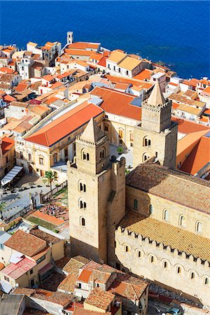 piazza duomo - Top view of Cefalu, Cefalu, Sicily, Italy, Europe Photographie de stock - Rights-Managed, Code: 862-08699475