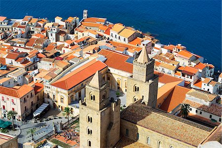 Top view of Cefalu, Cefalu, Sicily, Italy, Europe Stock Photo - Rights-Managed, Code: 862-08699476