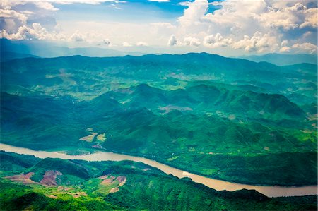 picture countryside of laos - Aerial view of Mekong river and mountain landscape near Luang Prabang, Louangphabang Province, Laos Stock Photo - Rights-Managed, Code: 862-08699601