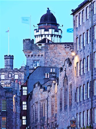 simsearch:862-08091062,k - UK, Scotland, Lothian, Edinburgh, The Royal Mile, Twilight view of the Outlook Tower of the Camera Obscura. Stock Photo - Rights-Managed, Code: 862-08699837