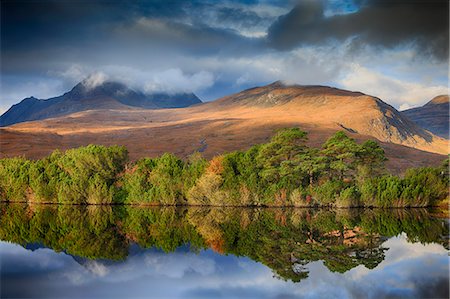 Scotland, Ullapool. Autumn trees and mountains reflected in Loch Cul Dromannan north of Ullapool. Stock Photo - Rights-Managed, Code: 862-08699976