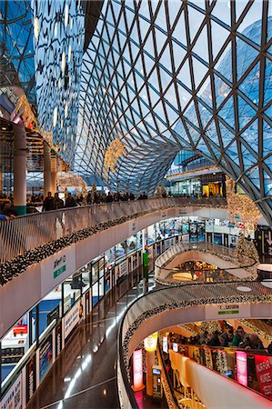 simsearch:862-03736723,k - The interior atrium, gallery and hyperbolic roof structure of the MyZeil Shopping Centre in Innenstadt, Frankfurt, Hesse, Germany. Stock Photo - Rights-Managed, Code: 862-08704887