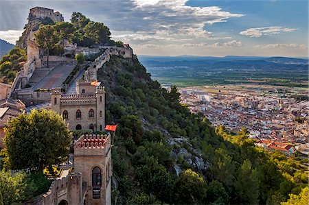 simsearch:862-08705015,k - The Castle of Xativa located on a rocky outcrop overlooking the town of Xativa, Xativa, Comunidad Valenciana, Spain. Stock Photo - Rights-Managed, Code: 862-08705014