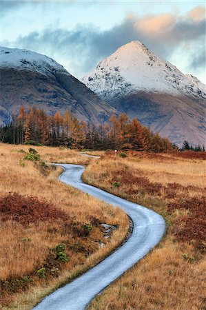 simsearch:862-08699888,k - Scotland, Highland, Glen Etive. The road through the Glen in autumn. Fotografie stock - Rights-Managed, Codice: 862-08700044