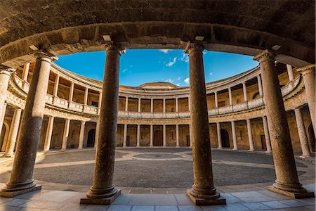 Courtyard of the Palace of Charles V or Palacio de Carlo V, Alhambra palace, Granada, Andalusia, Spain Stock Photo - Rights-Managed, Code: 862-08700071