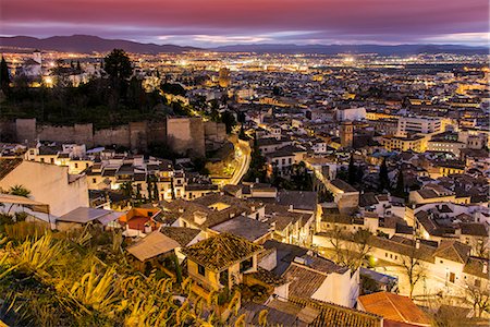 City skyline by night, Granada, Andalusia, Spain Stock Photo - Rights-Managed, Code: 862-08700072