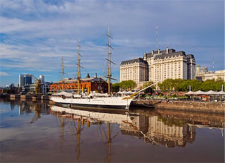 simsearch:862-08718421,k - Argentina, Buenos Aires Province, City of Buenos Aires, View of Puerto Madero and the museum ship ARA Presidente Sarmiento. Stock Photo - Rights-Managed, Code: 862-08718413