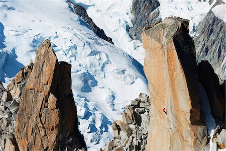 pillar mountain - Europe, France, Haute Savoie, Rhone Alps, Chamonix, Aiguille du Midi, rock climbing on Cosmique Arete Stock Photo - Rights-Managed, Code: 862-08718843