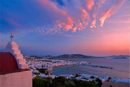 Europe, Greece, Cyclades island,Aegean Sea, Mykonos, Myconos, Mykonos harbour at dusk Stock Photo - Rights-Managed, Code: 862-08718958