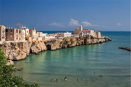 Italy, Italia. Apulia, Puglia, Foggia district. Gargano, Vieste. Old town and Punta di San Francesco. (San Francesco promanade) Stock Photo - Rights-Managed, Code: 862-08719102