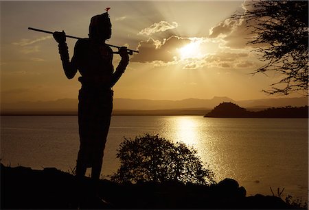 Silhouette of Njemps warrior, Lake Baringo, Kenya, Africa Foto de stock - Con derechos protegidos, Código: 862-08719121