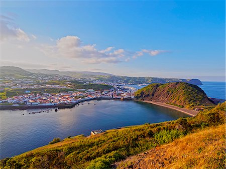 faial island - Portugal, Azores, Faial, Horta, View of the city, Porto Pim and Monte Queimado from Senhora da Guia. Foto de stock - Con derechos protegidos, Código: 862-08719356