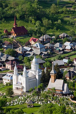 simsearch:862-08719418,k - Romania, Maramures, Botiza. Looking down on the three churches of Botiza. Stock Photo - Rights-Managed, Code: 862-08719419