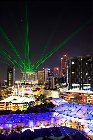 South East Asia, Singapore, Clarke Quay and Marina Bay Sands Hotel and Casino laser show Stock Photo - Rights-Managed, Code: 862-08719508