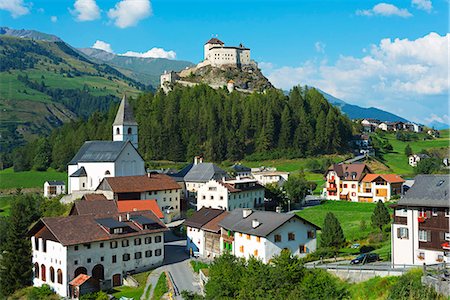 fortification - Europe, Switzerland, Graubunden, Engadine, Scuol Tarasp, Scuol castle, (Schloss Tarasp) Stock Photo - Rights-Managed, Code: 862-08719596