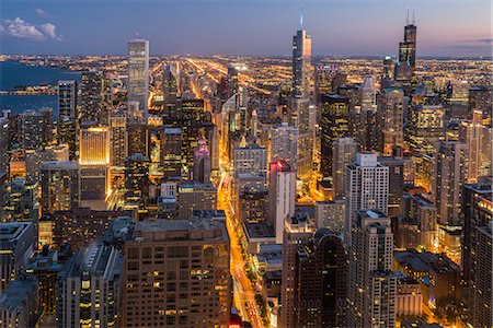 USA,Illinois, Midwest, Cook County, Chicago, the loop and Michigan avenue at dusk Stock Photo - Rights-Managed, Code: 862-08719944