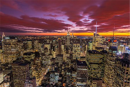 simsearch:862-08720047,k - View over Midtown Manhattan skyline at sunset from the Top of the Rock, New York, USA Stock Photo - Rights-Managed, Code: 862-08720040