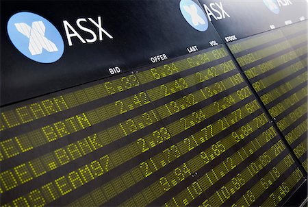 financial trading - Australian Stock Exchange tote board for share prices. Stock Photo - Rights-Managed, Code: 862-03288638