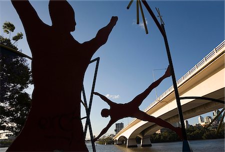 foreshore - Sculptures dominate the Brisbane foreshore beneath the Riverside Expressway. Stock Photo - Rights-Managed, Code: 862-03288642