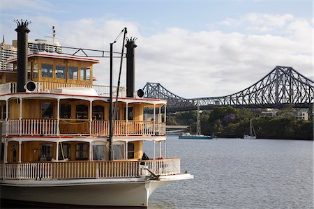 One of a number of old paddle wheelers on the Brisbane River used for dinner and nightlife cruises. Stock Photo - Rights-Managed, Code: 862-03288669