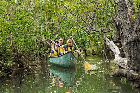 Un canot familial à travers la mangrove près de Kingfisher Bay sur l'île de Fraser. Photographie de stock - Rights-Managed, Code: 862-03288759